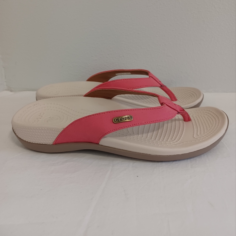 Crocs thong flip-flop sandals coral/cream size 9w Women’s - Picture 3 of 9